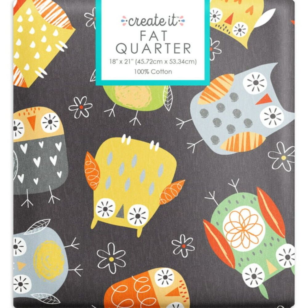 Create It Fat Quarter 18"x21" Cotton Baby Owls Precut Fabric MD-G-PC676 Maize